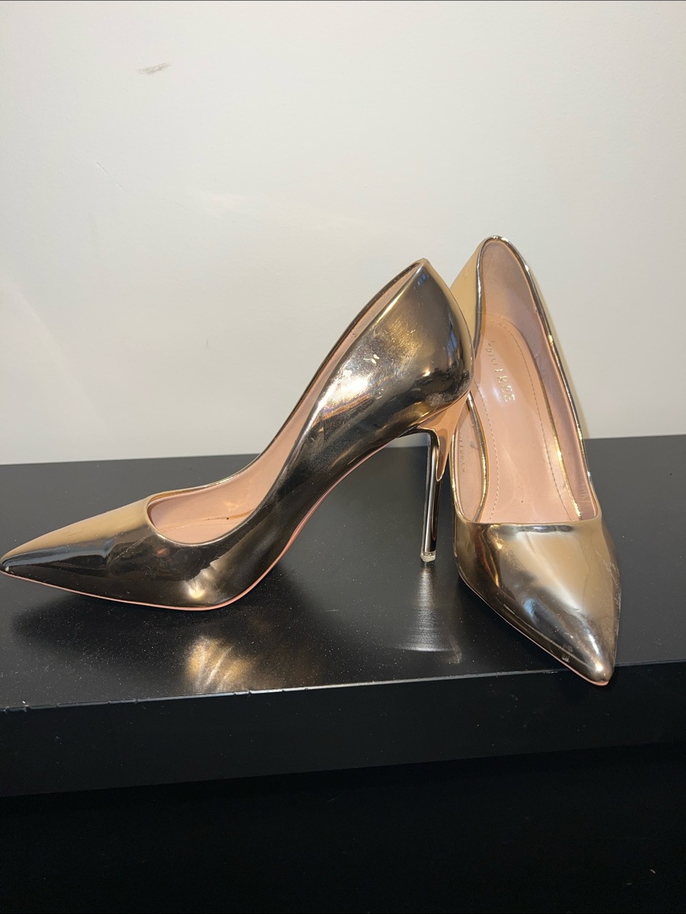 Metallic Gold Pointed-Toe Stiletto Pumps - Women